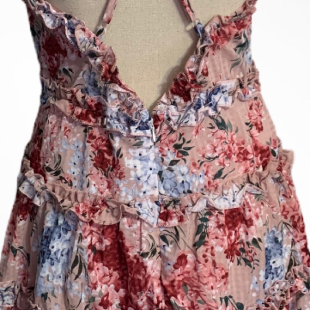MAUVE PINK FLORAL PRINT CRISS CROSS RUFFLE DRESS - Picture 7 of 15